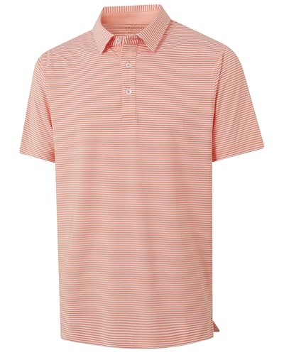 Image of Golf Shirts for Men - Dry Fit Moisture Wicking Short Sleeve Performance Sport Casual Striped Collared Mens Polo Shirt