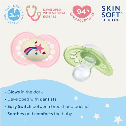 MAM Day & Night Pacifiers, Glow in The Dark Pacifier for Breastfed Babies, Nipple Shape Helps Promote Healthy Oral Development, BPA-Free Silicone Nipple, Easy to Clean, 16+ Months, 4 Count - Image 3
