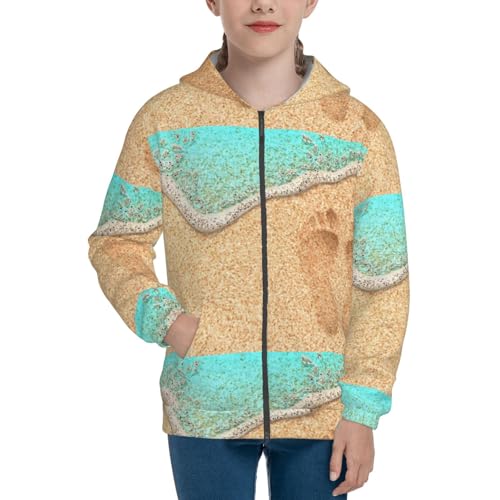 Beach Footprint Kids Pullover Hoodies Boys Zip Up Sweatshirts Girls Athletic Clothes with Pocket3