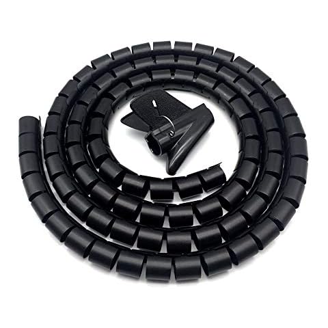 BuxiuGK 28mm x 2m Cable Tidy Wrap Black Spiral Cable Tidy Tube Cable PE Pipe for TV Wire Computer Cable on Home or Office,Black Cover