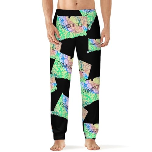 Connecticut Map Tie Dye Men's Pajama Pants Lounge Pant Sleepwear PJ Bottoms