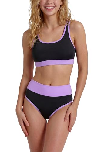 Image of Period Swimwear Two Piece Leakproof Swimsuit Menstrual High Waist Bikini Sets Color Block Bathing Suit for Teen Girls