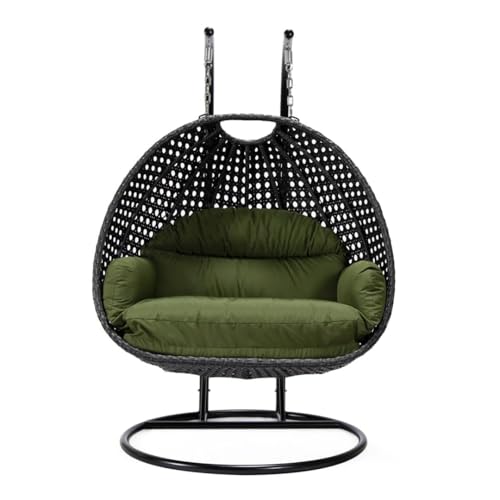 Image of Double Seater Hammock Swing Chair with Stand & Cushion | Heavy Duty Powder Coated Steel Frame | Outdoor Indoor Hanging Swing for Patio Balcony Garden Terrace Living Room (Black-Green)