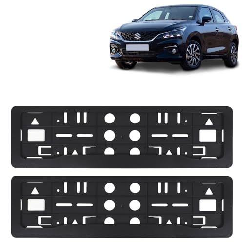 Image of KINGSWAY Baleno Car Number Plate Frames for All 2022 Onwards Models of Maruti Suzuki Car Registration Plate Holders, Black Licence Plate Covers (Front and Rear), Universal Size 51.5 x 14.5 cm