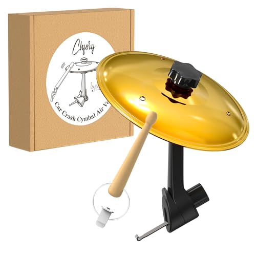 Car Cymbal Air Vent Mini Drum Crash Cymbal Set with Mini Drum Stick Funny Musical Instruments Gadget for Drummer Music Lovers Gift Compact Durable Car Accessory for Most Vehicles(Gold)