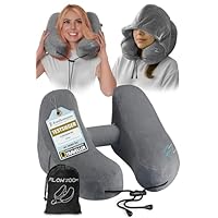 QinyOulhause Aufblasbares Nackenkissen Für Reisen - Inklusive Schlafmaske & Ohrstöpsel Grau