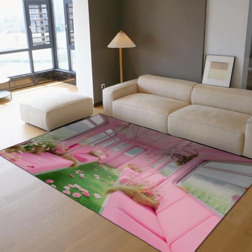 Tapis de salon rose 180x270 cm lavable et antidérapant Dream Train - 2