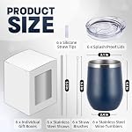 12oz Insulated Wine Tumbler, Stainless Steel Stemless Wine Glasses with Lid and Straw, Double Wall Vacuum Insulated Tumbler Cup for Cold Hot Drinks 6 Packs Navy