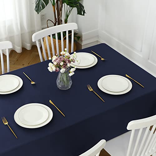 Image of Romanstile 100% Waterproof PVC Tablecloth, Rectangle Oil Spill Proof Stain Resistant Vinyl Table Cloth, Wipe Clean Plastic Table Covers for Kitchen /Dining /Parties - 54 x 78 Inch, Navy Blue
