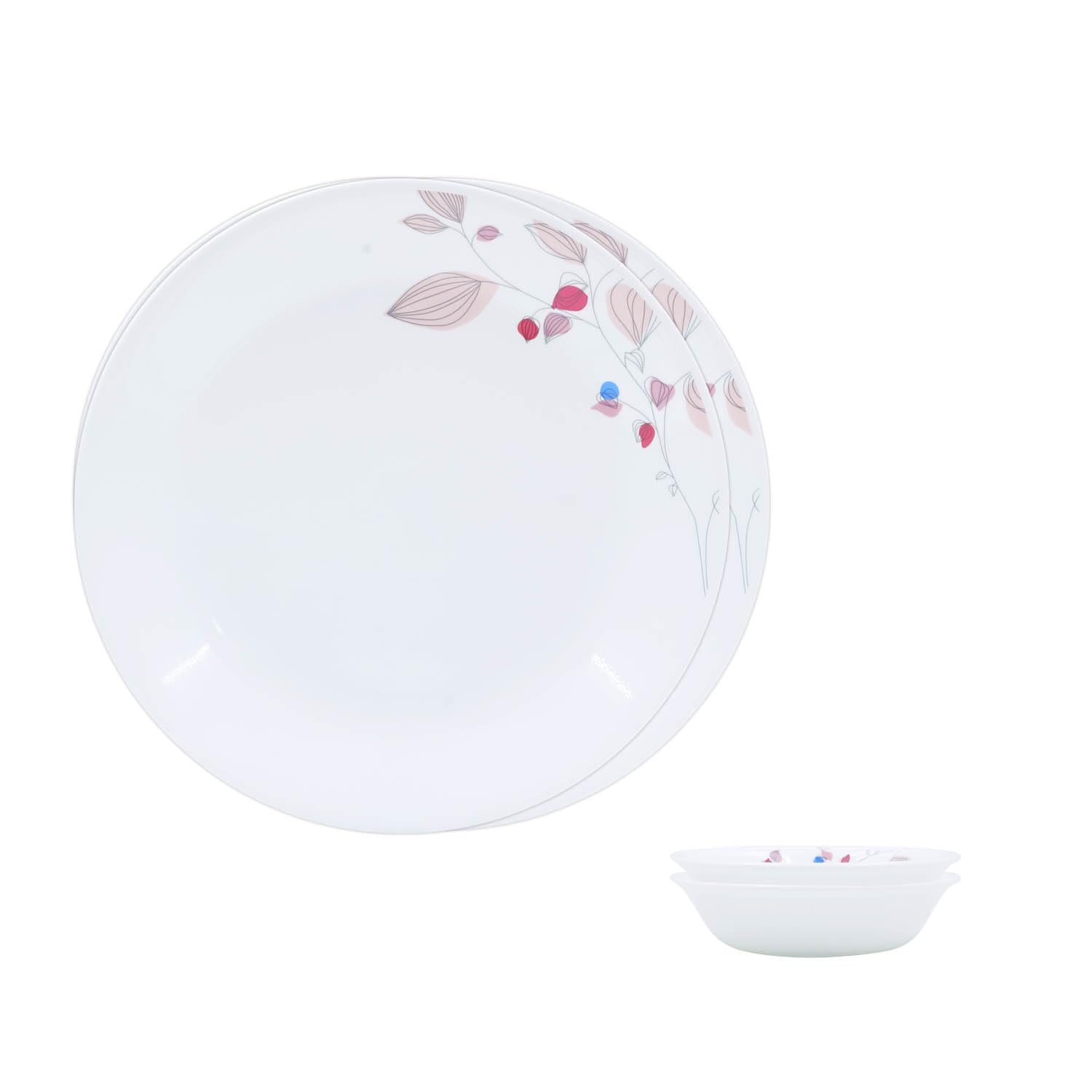 Corelle Pink Breeze1-4 Pcs Bachelor Set (VDB) | for Family of 2| Break & Chip Resistant | Lightweight & Durable | Microwave & Dishwasher Safe