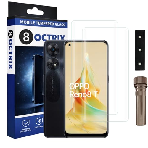 Image of Curved UV Tempered Glass Screen Protector for Oppo Reno 8T | Transparent | Pack of 2 | Full Screen Coverage with UV Installation Kit