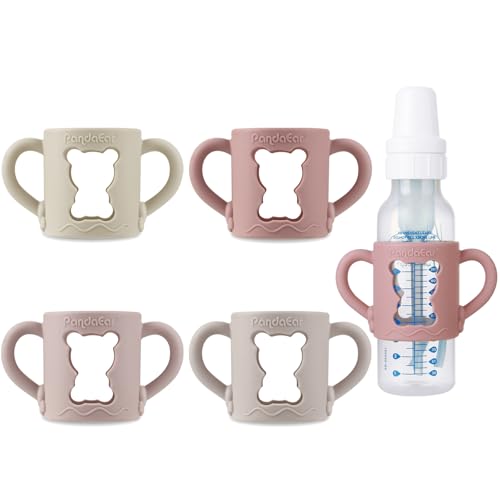 PandaEar 4 Pack Silicone Baby Bottle Handles with Dr Brown Narrow Baby Bottles 8 oz/250 ml Non-Slip Easy Grip Handles