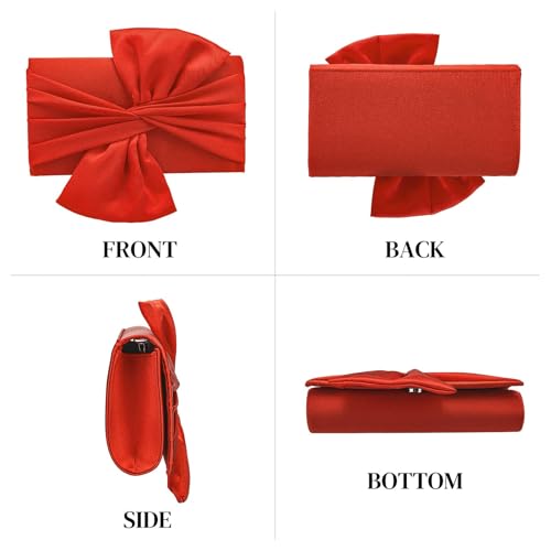 Image of Simcat Womens Clutch Bag,Pleated Satin Handbag Lady Pleated Bow Purse Evening Bag with Chain for Wedding Prom Formal Party
