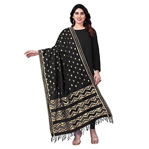 Image of StyleScope Women's Rasal Net Dupatta With Gold Zari Work (Dup Ladoo Black Black 2.25 Mtr)