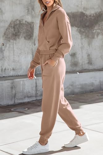 Image of PRETTYGARDEN Women's 2 Piece Sweater Set Pullover Zipper Sweatshirt Jogging Pants Tracksuit Casual Outfit
