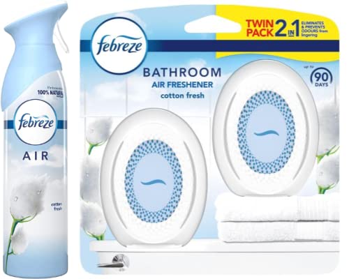 Febreze Cotton Fresh Air Effects Freshener Spray - 300 ml + Febreze New Cotton Fresh 2In1 Bathroom/Small Spaces Air Freshener 2X 7.5 Ml. - Cotton Fresh, Twin Pack