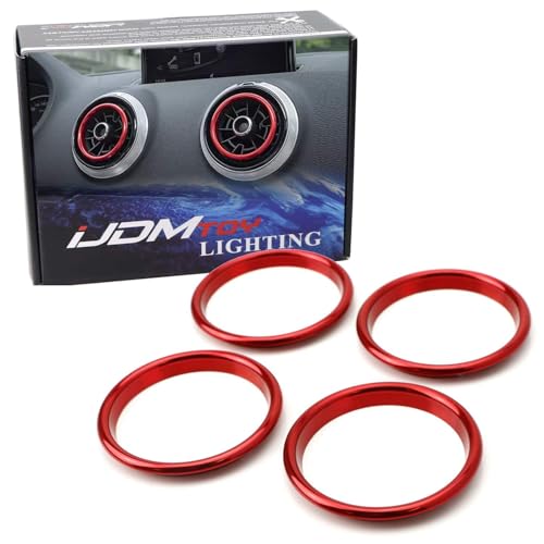 iJDMTOY 4pc Sports Red Aluminum Air Conditioner Vent/Opening Decoration Ring Trims Compatible with Audi 2015-2020 A3 S3 RS3 (Gen3 Typ 8V)