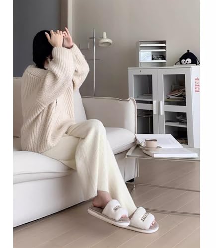 ZQW Women Minimalist Fuzzy Plush Slippers Aesthetic Open Toe Non-Slip Slides Lazy Comfy Cozy Indoor House Shoes Fall Winter3