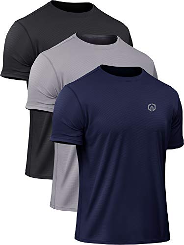 Neleus Men's Mesh Workout Running Shirts,5052,3 Pack,Black,Navy Blue,Grey,M,EU L