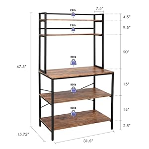 Finnhomy 5-Tier Kitchen Bakers Rack with Storage, Freestanding Microwave Oven Stand with Hutch, Wood Kitchen Rack with Shelves for Living Room/Pantry, 15.75" D x 31.5" W x 67.5" H, Rustic Brown Finnhomy 5 Tier Kitchen Bakers Rack with Storage Freestanding Microwave Oven Stand with Hutch Wood Kitchen Rack with Shelves for Living RoomPantry 1575 D x 315 W x 675 H Rustic Brown