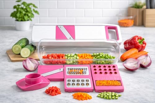 Image of 6 in 1 Vegetable Slicer & Grater - Professional Mandoline Cutter with Interchangeable Blades | Kitchen Tool for Potato, Onion, Carrot, Cucumber | Trending Multipurpose Chopper(Green or Red)