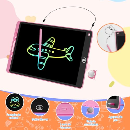Electight 12 Pulgadas 2 Packs Tableta Escritura LCD Color, Tablet Escritura Pantalla Colorido Infantil, Juguetes Educativo Niños con Borrable y Bloqueo Función, Hogar, Escuela, Rosa - imagen 2