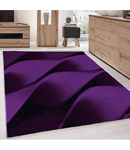 Tapis de salon moderne vagues géométriques 200x290 grand tapis rectangulaire noir violet