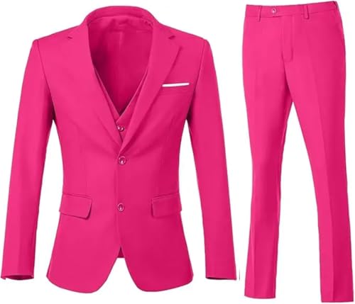 Men 3-Piece Slim Fit Suit 2-Button Solid Blazer Vest Pants for Wedding Business Set for Groom