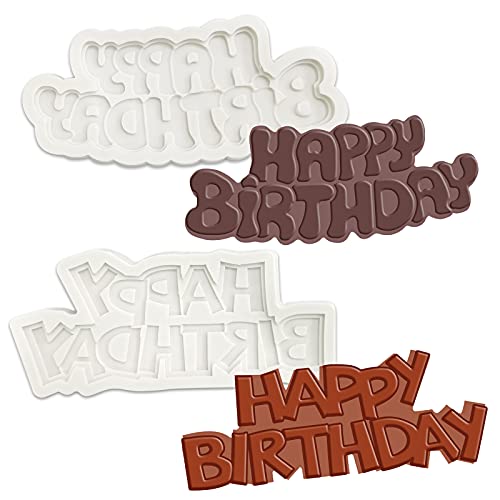 Moules de Cuisson Joyeux Anniversaire 3D Joyeux Anniversaire Cuisine Moule 2 pièces Happy Birthday Moule Moule à chocolat en Silicone Moule à Praliné Lettres Forme Gâteau au Silicone Fondant Moules