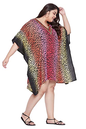 Image of Oussum Short Caftans for Women Plus Size Kaftan Tunic Tops Polyester Summer Beach Clothing Mini Cover Ups Dress for Ladies