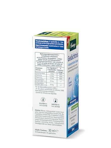 Kneipp Gedächtnis + Konzentration Spray - mit Nerven-Vitaminen B6 und B12 - ab 14 Jahren geeignet - 30ml
