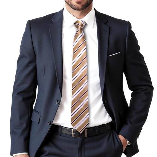 Image of Dubulle Silk Ties Set for Men Formal Paisley Striped Necktie Pocket Square Cufflinks 3PCS Sets Wedding Business Party