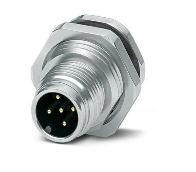1027676, Circular Metric Connectors Flush-Type Connector 5-Position Plug Straight M12-Push-Pull A-Coded Rear mounting M16 Wave Soldering Contacts
