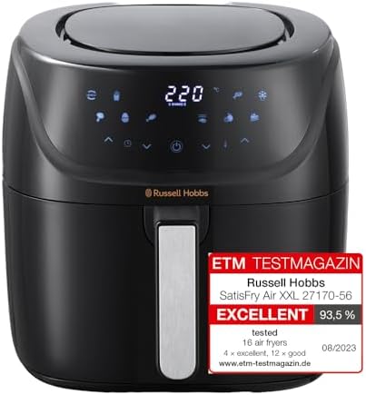 Russell Hobbs XXL Family Rapid Digital Air Fryer 8L [Compact Housing |7 Cooking Functions |10 Programmes] Energy Saving, Max 220°C, Use without oil, Grill, Bake, Roast, Reheat, Frozen etc. 27170