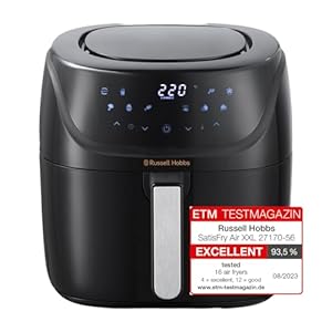 Russell Hobbs XXL Family Rapid Digital Air Fryer 8L [Compact Housing |7 Cooking Functions |10 Programmes] Energy Saving, Max 220°C, Use without oil, Grill, Bake, Roast, Reheat, Frozen etc. 27170