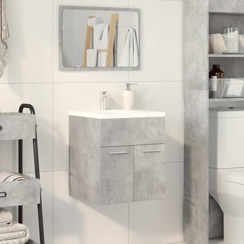 Armario para lavabo de baño gris hormigón con estructura compacta de madera de ingeniería 3
