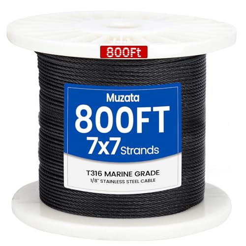 Muzata 800 ft Black Stainless Steel Cable