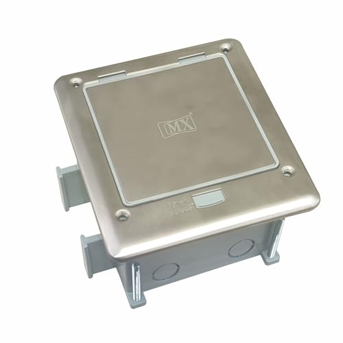 Image of MX IP66 Watertight Floor Box - 6-Module Concrete Floor Pop-Up with Stainless Steel Plate, Slide Push Button, 45 Series Modules, Silver