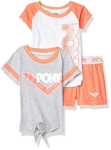 Pony Girls' Toddler Active 3 Piece Short Set, Coral, 3T