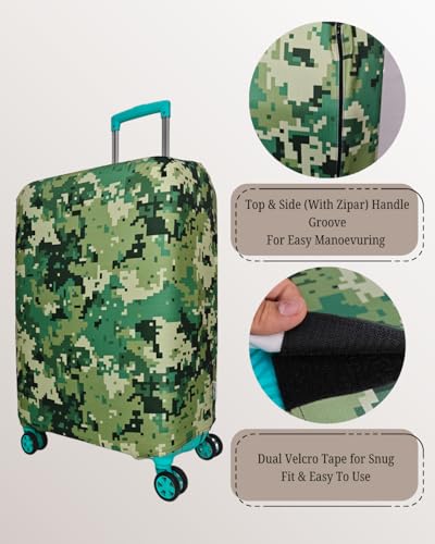 Image of Printed Polyester Suitcase Cover Stretchable Luggage Protector Trolley Bag Cover Travel Accessory (Army Squre Green-S)