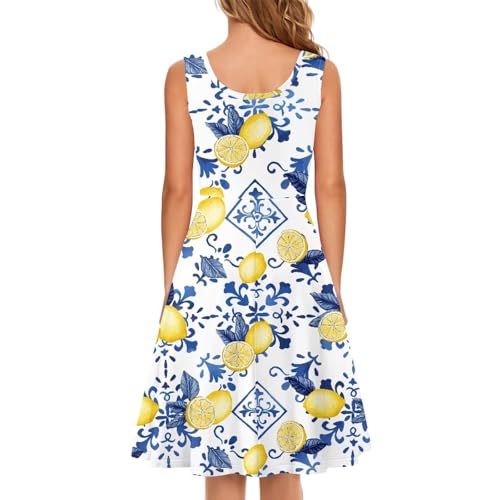 Image of Women Stylish Tank Dresses Sleeveless Round Neck Midi Casual Dress with Pocket for Summer