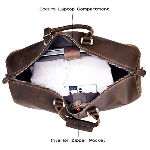 Polare Men's 20'' Retro Real Leather Weekender Duffel Overnight Bag Carry On Luggage