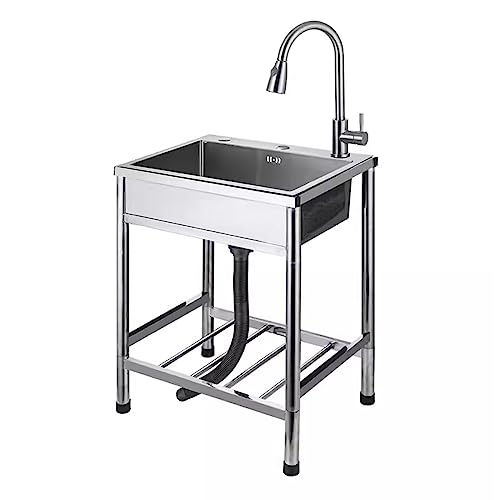 WOTZOV Fregadero de Uso General Fregaderos de Cocina de Uso General Fregadero de Cocina Independiente de un Solo tazón con Grifo Fregadero de Acero Inoxidable para cua,Un Color 51x41x80cm