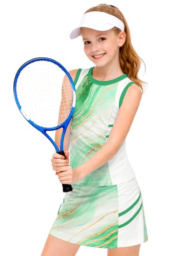 Image of AOBUTE Girls Tennis Golf Outfit Tank Top and Skirt with Shorts Set 4-12 Years