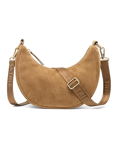 Expatrié Sac Bandoulière Femmes Marron - Lea Small Suede - Half Moon Bag - Sac Banane avec Sangle Réglable - Sacoche Demi Lune en Cuir Végétalien -...