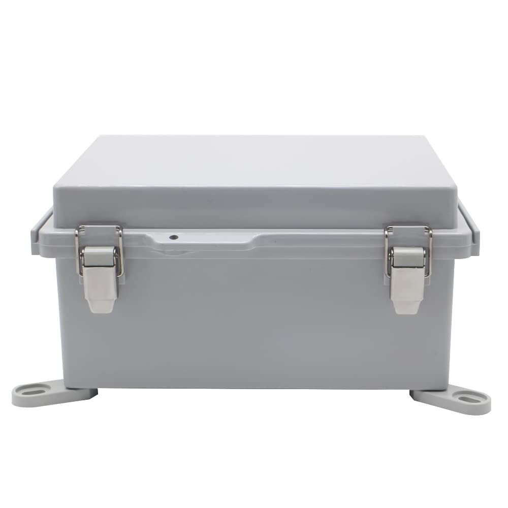 Electrical Junction Box with Mounting Plate, Hinged Cover Stainless Steel Buckles, IP67 Outdoor Project Box Weatherproof DIY Electrical Enclosure 8.6×6.7×4.3 inch (220×170×110mm)