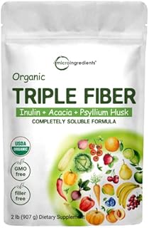 Organic Fiber Supplement (Inulin, Acacia, Psyllium Husk), 2 Pounds, 3 in 1 Fiber Formula, Daily Fiber, Unflavored, Soluble Fiber Prebiotics Supplement for Digestive Health, Hunger Control, Vegan