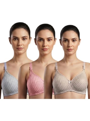 Image of Women's Cotton Blend Lightly Padded Wirefree T-Shirt Bra Combo (Pack of 3)