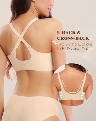 Womens Seamless Wireless Bras Womens Bras No Underwire Full Support V Neck Bralette Everyday T-Shirt Bra Grey3