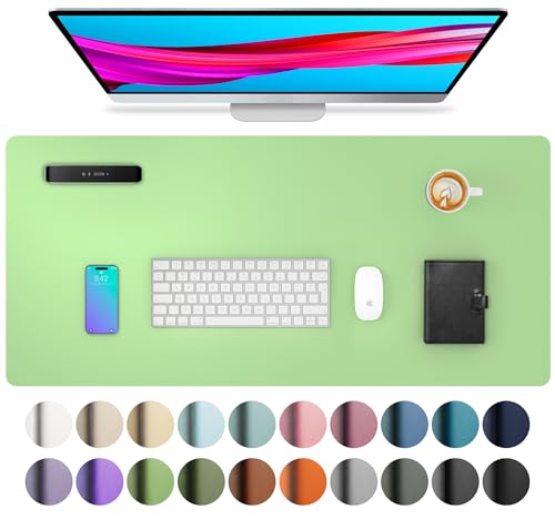 Image of Aothia Leather Desk Pad Protector, Mouse Pad, Office Mat, Non-Slip PU Leather Blotter, Laptop Pad, Waterproof Writing Pad for Office and Home (23.6 inch x 13.7 inch, Foam Green)